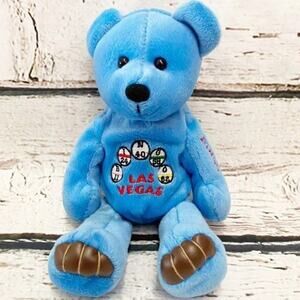 ORIGINAL LUCKY BEAR Las Vegas Bingo Blue Plush 9" Casino Souvenir Stuffed